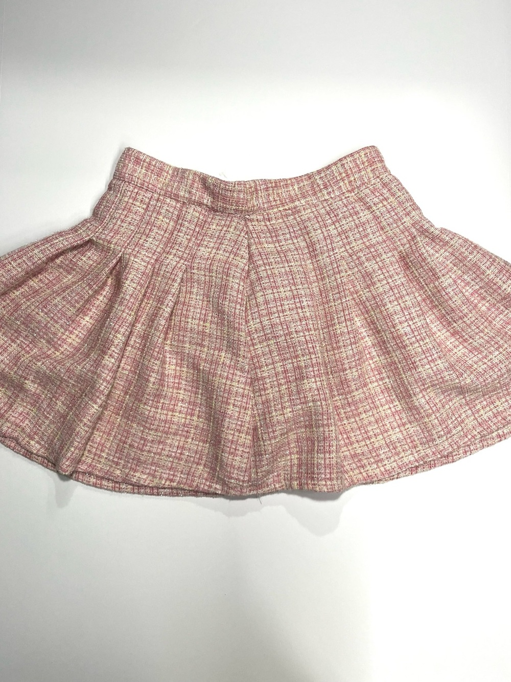 Pleated Pink Tweed Mini Skirt